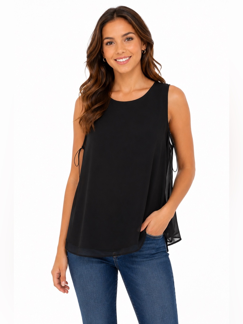 Addition Elle Black Sleeveless Chiffon Tank